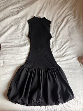 Zara Black Sleeveless Ribbed Bubble Hem dress